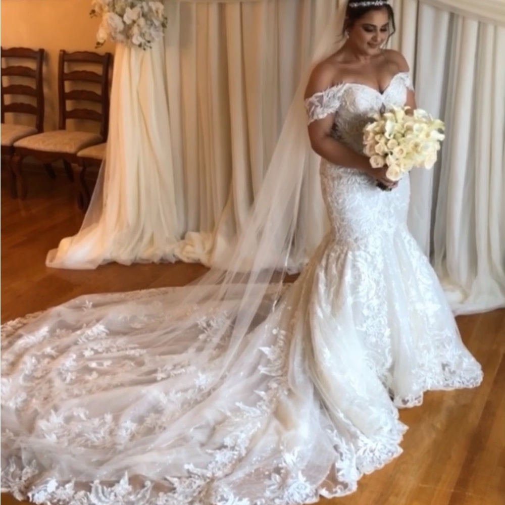 Eve of Milady Elegant White Lace Wedding Dress